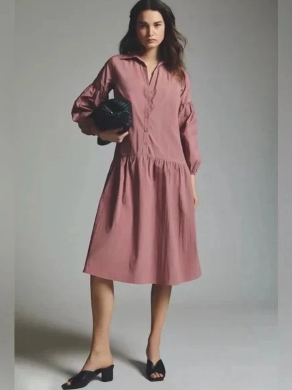 MAEVE Anthropologie Button Front Taffeta Drop Waist Dress - Medium